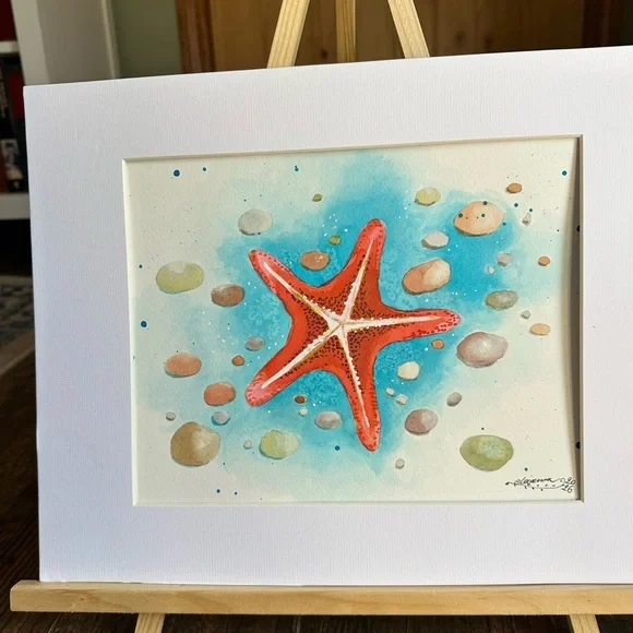 Hand-Made New Watercolor Art Starfish - Picture 2 of 5